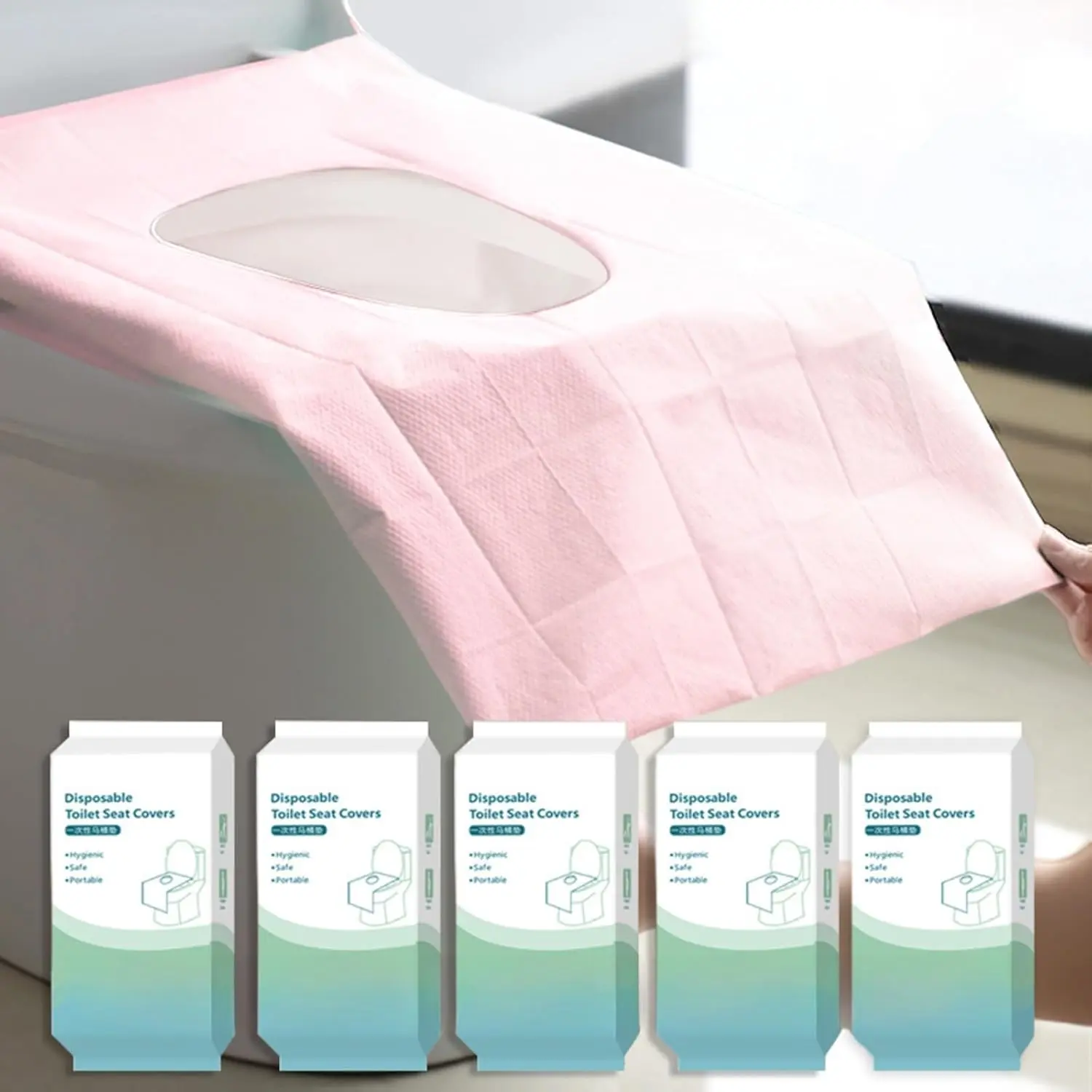 50 Pack Toilet Seat Covers Disposable 16x24 Inch XL Portable Toilet Liners Travel Seat Cover for Outdoors,Hotel, , Travel, Public Toilet Seat Cover (50pack, PINK)