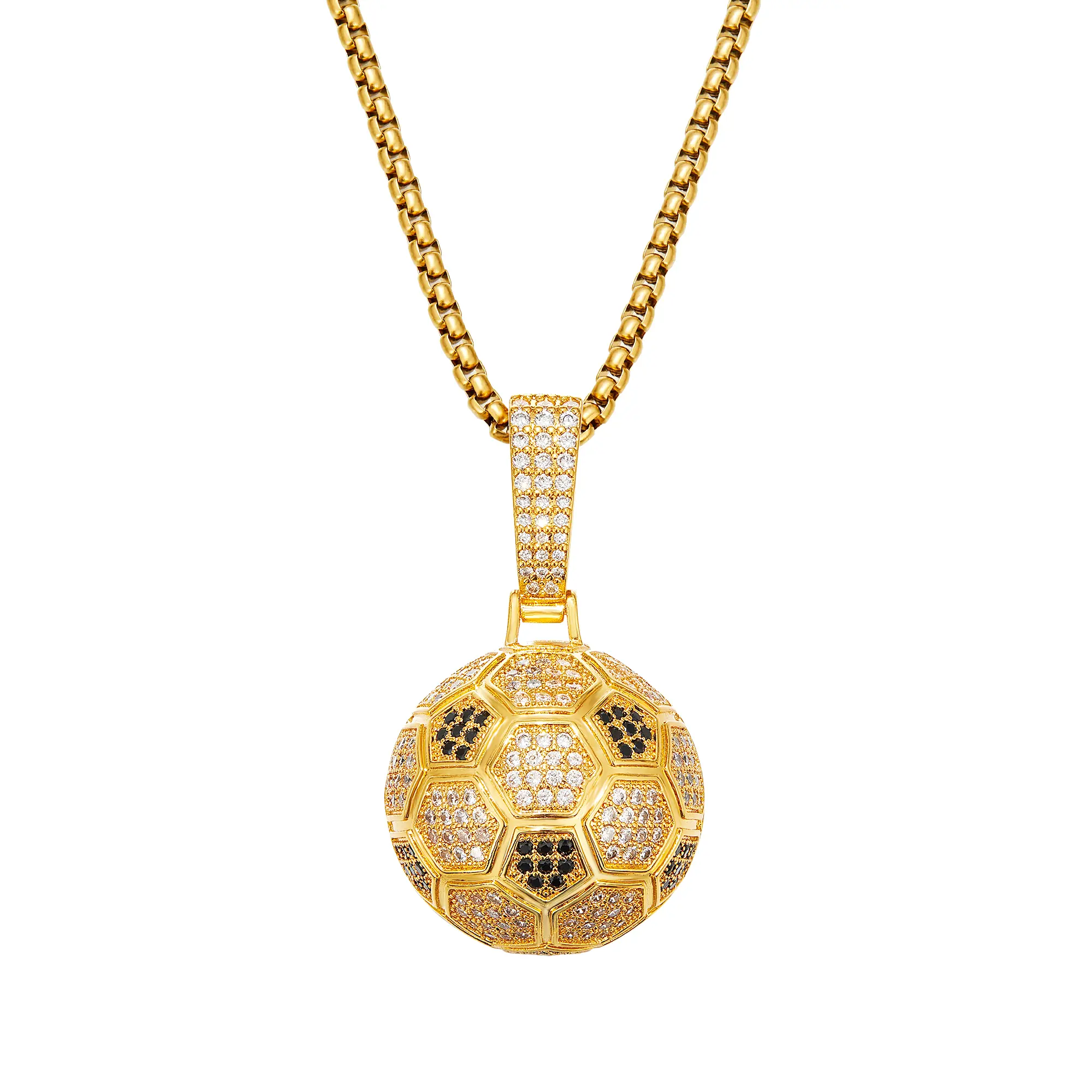Luxury Iced Out Soccer Ball Pendant Necklace | 14K Gold Plated Cubic Zirconia Football Jewelry, Ideal Gift for Soccer Fans & Hip Hop Enthusiasts