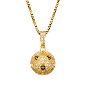 Luxury Iced Out Soccer Ball Pendant Necklace | 14K Gold Plated Cubic Zirconia Football Jewelry, Ideal Gift for Soccer Fans & Hip Hop Enthusiasts