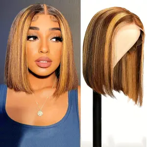 Highlight Bob Wig Human Hair 10 Inch Wear and Go Glueless 4/27 Highlight Bob Lace Front Wigs Human Hair Pre Plucked 13X4 HD Transparent Lace Frontal Wig Ombre Brown Honey Blonde Wigs For Black Women summerwins