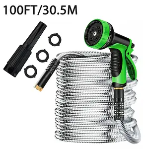 50FT/100FT Metal Garden Hose 304-Stainless Steel Flexible Water Hose - No Kink & Tangle Heavy Duty Pipe with Nozzle, Durable  Fittings and Valve - Rust Proof Puncture Proof for Yard Lawn
