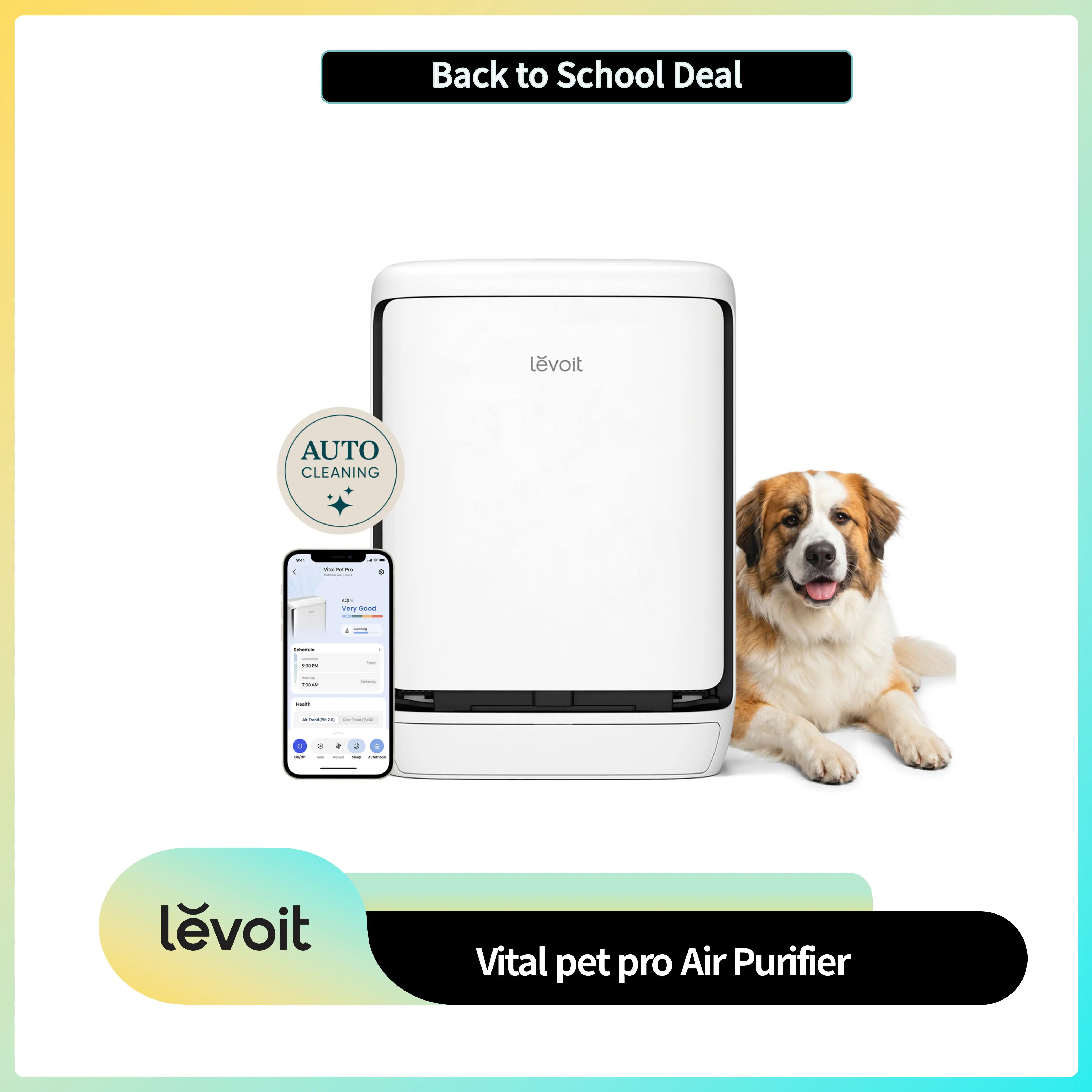 LEVOIT Air Purifier for Home Pets Large Room with Washable Pre-filter, Dual Sensors for Heavy Pet Hair & Allergies, High-Carbon Filter for Dander & Odor, Smart APP Control, Vital Pet White,dorm essentials,home essentials