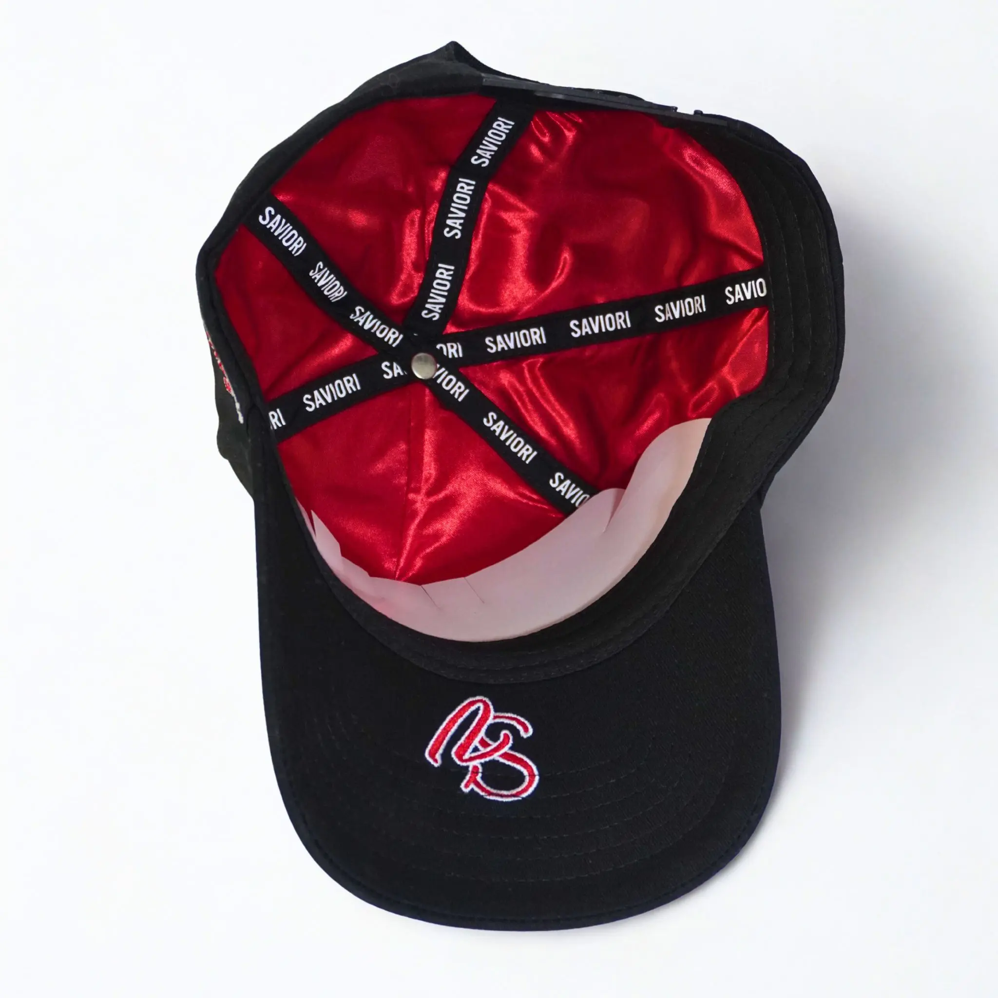 Saviori Club Premium Black Baseball Cap with Red & White Logo Cold Wash Instructions Included Comfortable Stylish Urban Wear Thin Top