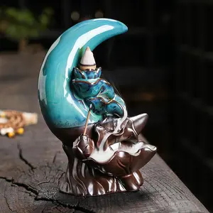 Creative Ceramic Incense Burner, Moon & Lotus Design Backflow Incense Burner, Home Decor Aromatherapy Gift (without Incense), Perfume