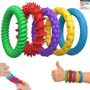 Multicolor Stretchy Fidget Bracelet, 5 Counts 5 Textures Sensory Toys, Creative Stress Relief Toy for Calming & Soothing, Sensory Bundle, Stress Relief Fidgeting, Decompression Squeeze, Stress Relief Gadgets