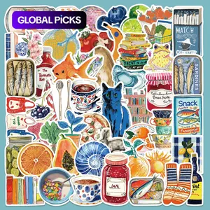 Vintage Oil Painting Series Stickers, 50pcs/set Retro Food Pattern Decorative Stickers, DIY Decals for Water Bottles, Laptops, Phone Cases and Screen Protectors #GLOBAL PICKS