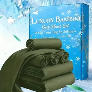 6pcs Bamboo Cooling Bed Sheet Set with Cooling Comforter Clip Name (No actual Cooling Comforter Included) - 2200TC Breathable Queen Size Bed Sheets, Flat Sheet & 2 Pillowcases - Wrinkle-Free Bamboo Fabric for Hot Sleepers, Machine Wash