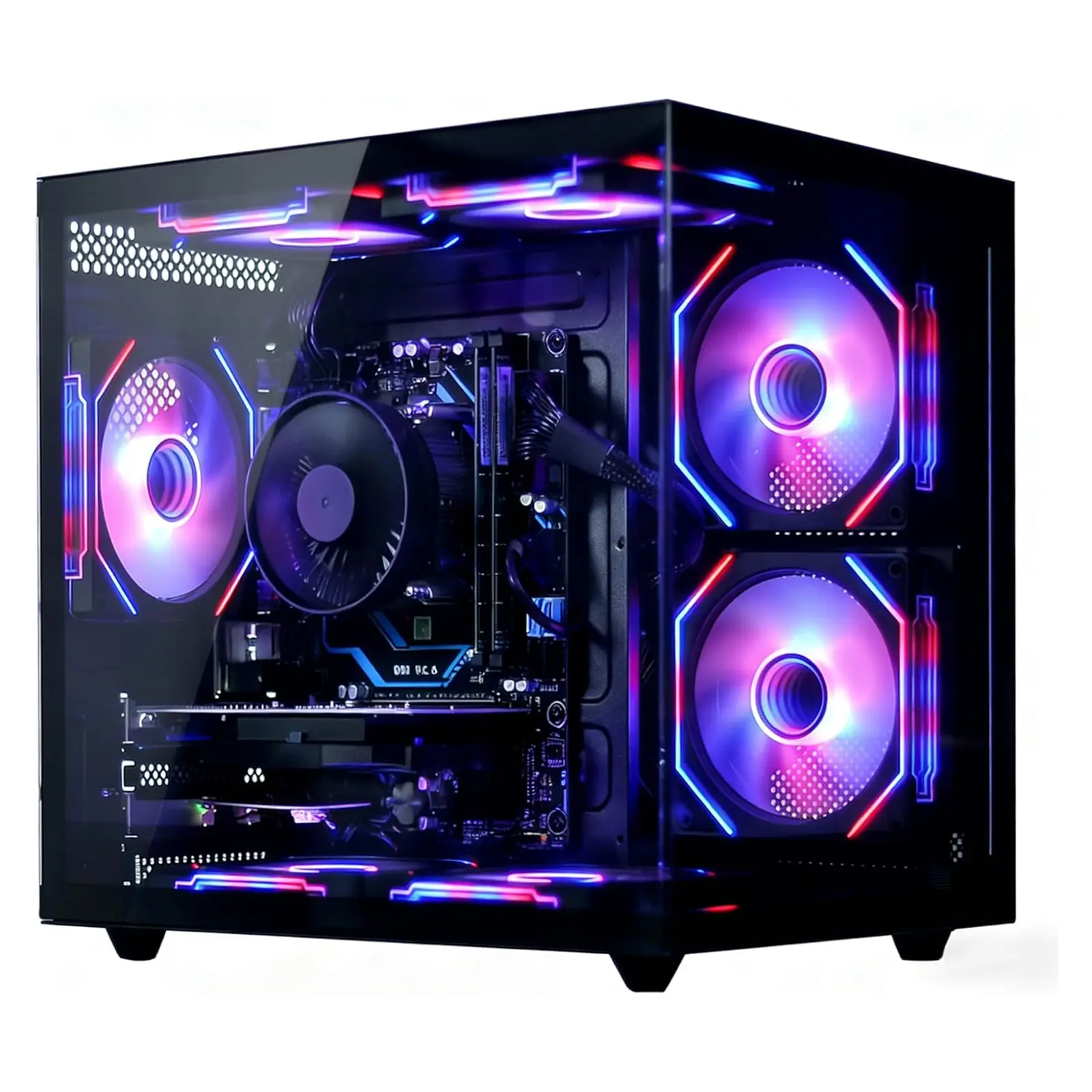 RGB Gaming Prebuilt Tower PC –  Ryzen 5 3500X, 16GB DDR4, 512GB SSD, RX560 4G GPU, 7 Switchable RGB Fans, WiFi 6, HDMI/DP, Black Desktop for PC Gaming & Home Use