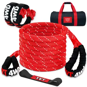 TYT Kinetic Recovery Rope,(1in x 30ft Red) 48000lbs Snatch Strap, Heavy Duty Stretch Nylon Towing Ropes with 2pcs Soft Shackles
