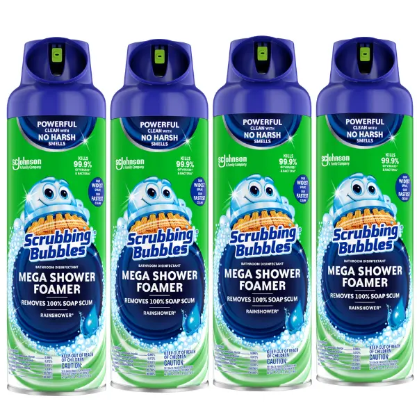 Scrubbing Bubbles Mega Shower Foamer Aerosol, Tough Foaming Bathroom, Tile, Shower & Tub Disinfectant Cleaner, Rainshower, 20 oz, 2 Pack