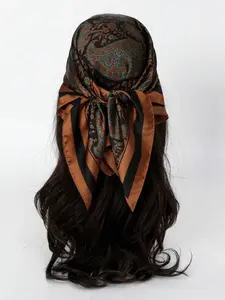 Women's 70cm Scarf, Paisley Print Satin Silk Headscarf, Casual Fitted Woven Fabric, Tie Back Headwraps, All Season Fashion Accessory
