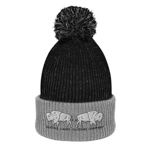 Native Beanie Bison Pom Pom Embroidered - Honoring First Nations, Inuit, Native American Indigenous Cultures