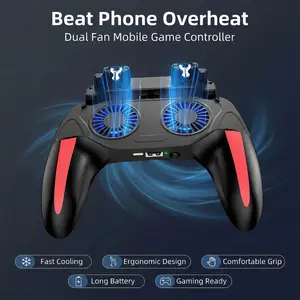 Mobile Gamepad Controller with Dual Fans, Rechargeable Adjustable Rubber Grip, Anti-Overheat Function, Long Battery for Android iOS Phones, Phone Device Accessories