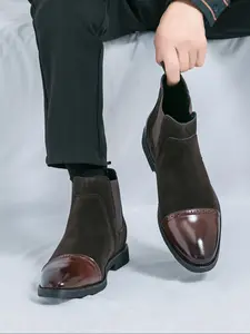 Men's Vintage High-Top Chelsea Boots, Classic Colorblock Design, British Style Ankle Booties, Casual Fashion Footwear for All Seasons, Work Ankle Boots