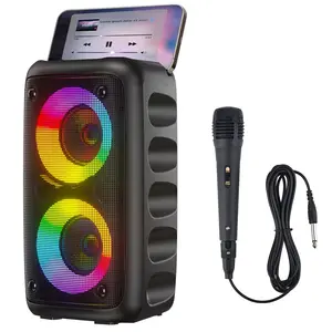 Karaoke Machine with Wired Mic & LED Lights - Portable Bluetooth Floor Speaker for Adults, TWS Support for Surround Sound, Multi-Input (USB/TF/AUX), Perfect for Family Gathering & Camping