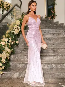 Elegant Backless Gradient Sequin Bodycon Fitted Dress, Strapless Sleeveless Evening Party Gown, Sophisticated Prom Ballgown, Stylish Formal Wear