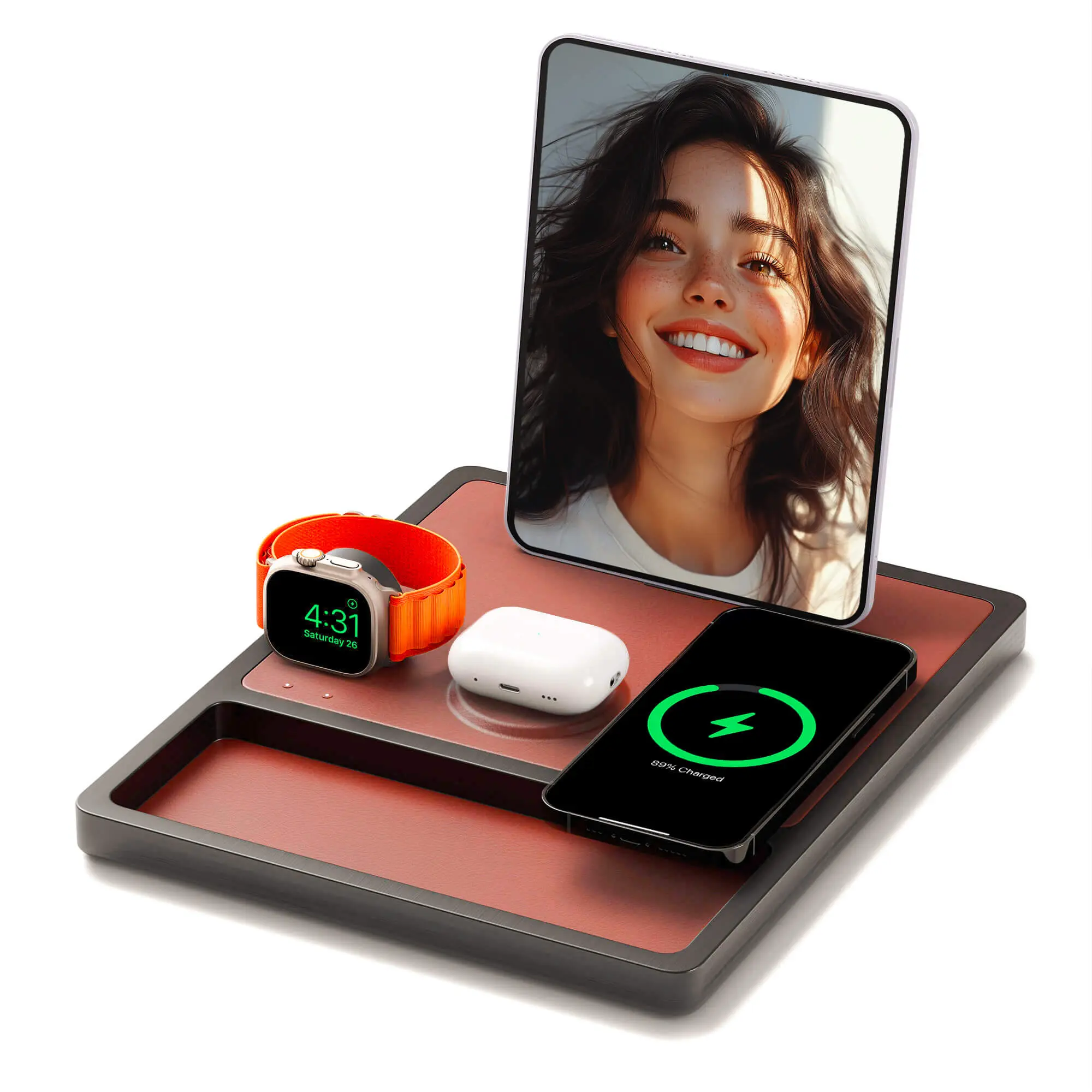 QUAD TRAY Saddle - 4-in-1 MagSafe Midnight Black Wireless Charger with iPad Stand Support