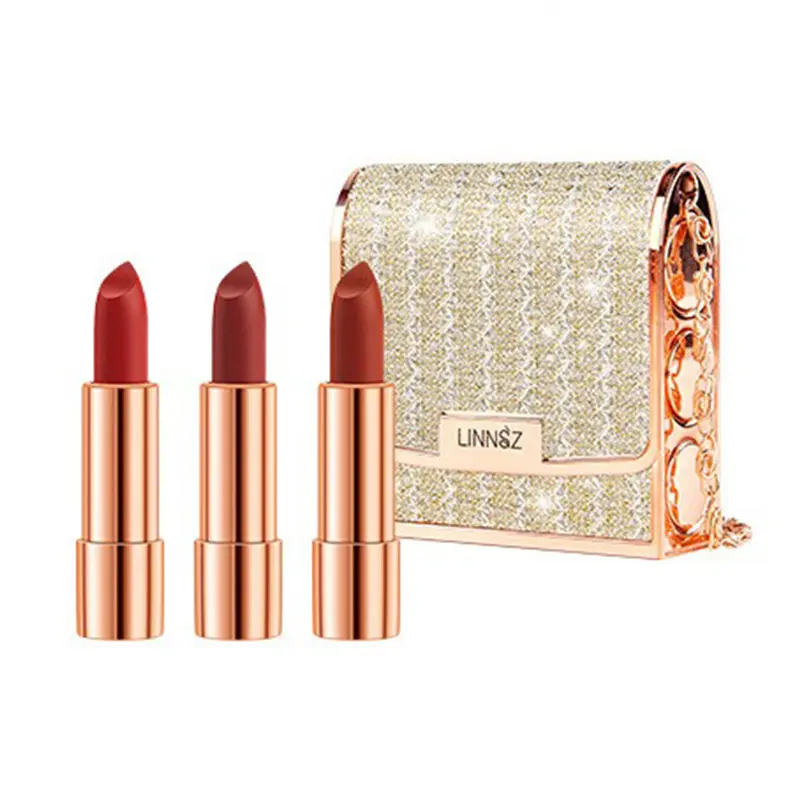 Soft Mist Leather Lipstick Set of 3 Three-Color Lipstick Set Moisturizing Hydrating Glowy Lip Glossy Lipgloss Christmas Gift Product, Makeup