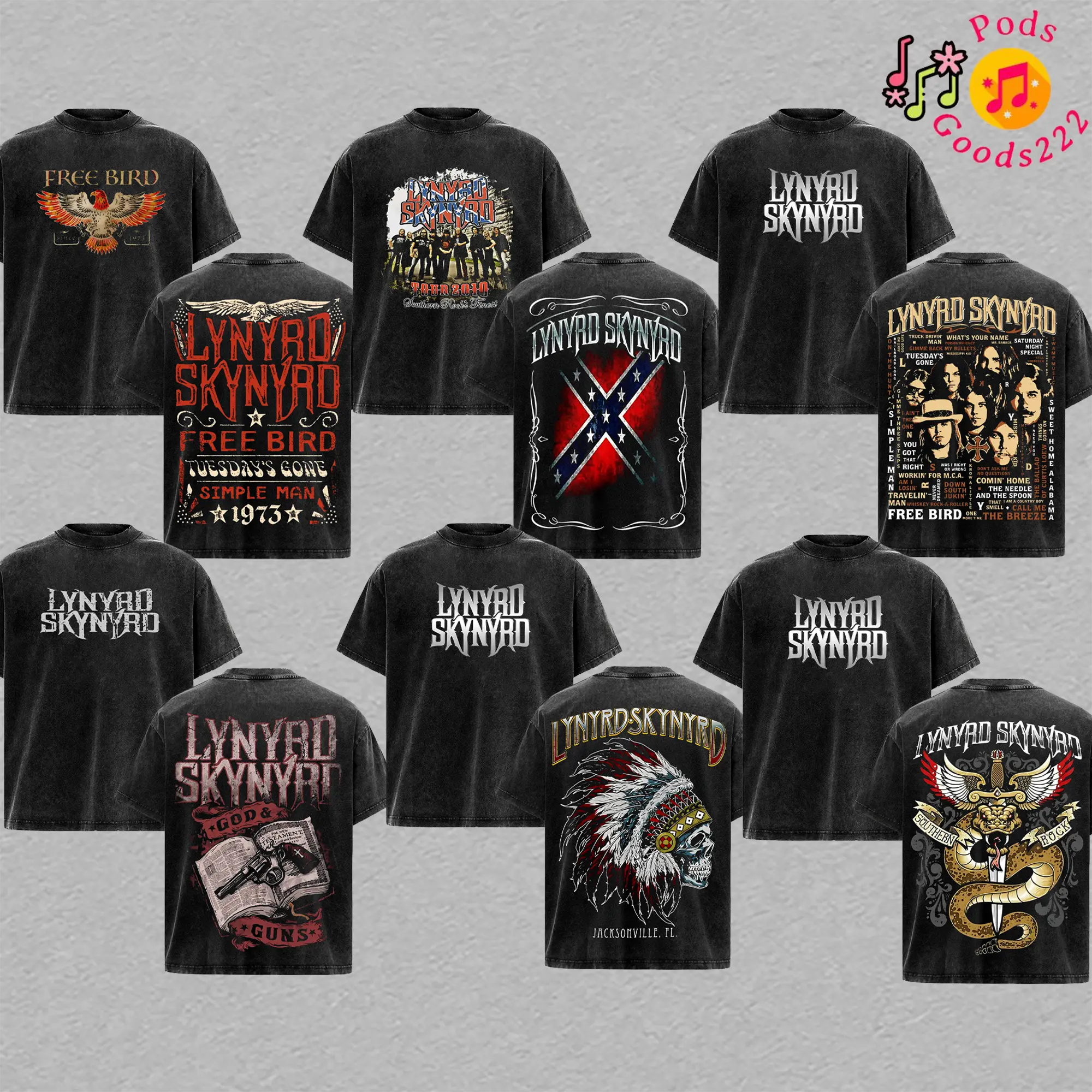 Oversized Streetwear Tshirt for Men, Lynyrd Skynyrd Print, Soft Vintage Washed Heavyweight 230gsm Cotton, Short-Sleeve Round Neck, Top, Apparel, Classic, Vintage Graphic Tees, Shoulder Tape, Band Style Graphic Men's Short-Sleeve T-Shirts, Retro, Cute, T-S