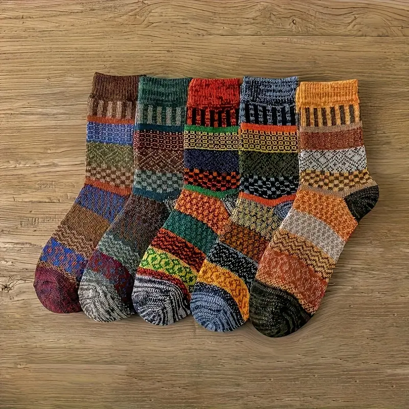 5 pairs of warm socks for autumn and winter, retro autumn and winter towel tube socks, men&women's long socks, outdoor riding motorcycle socks thigh high socks | Autumn New Arrivals/Women's Mid-Crew Socks / Women's Thermal Socks Womenswear Activewear