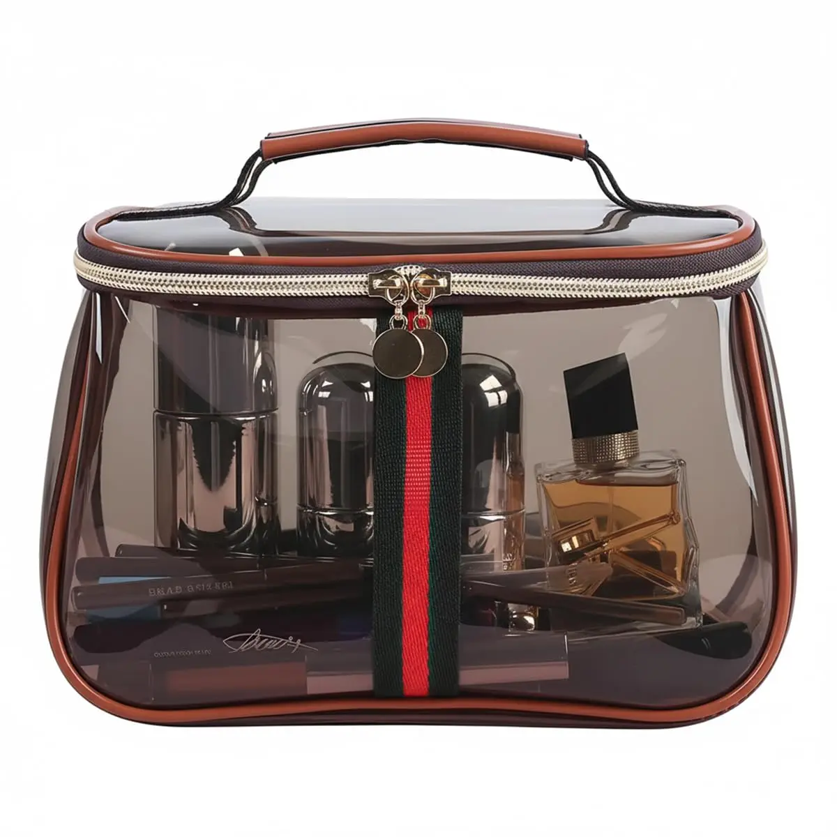 Makeup Bag Vanity Bag Large Capacity - Vintage RetroWaterproof Transparent Cosmetic Toiletry Bag, PortableTravel Storage Organizer Case with Wide Handheld Design,Stylish Luxury Skincare Makeup Organizer for Women &Ladies Travel Storage Case