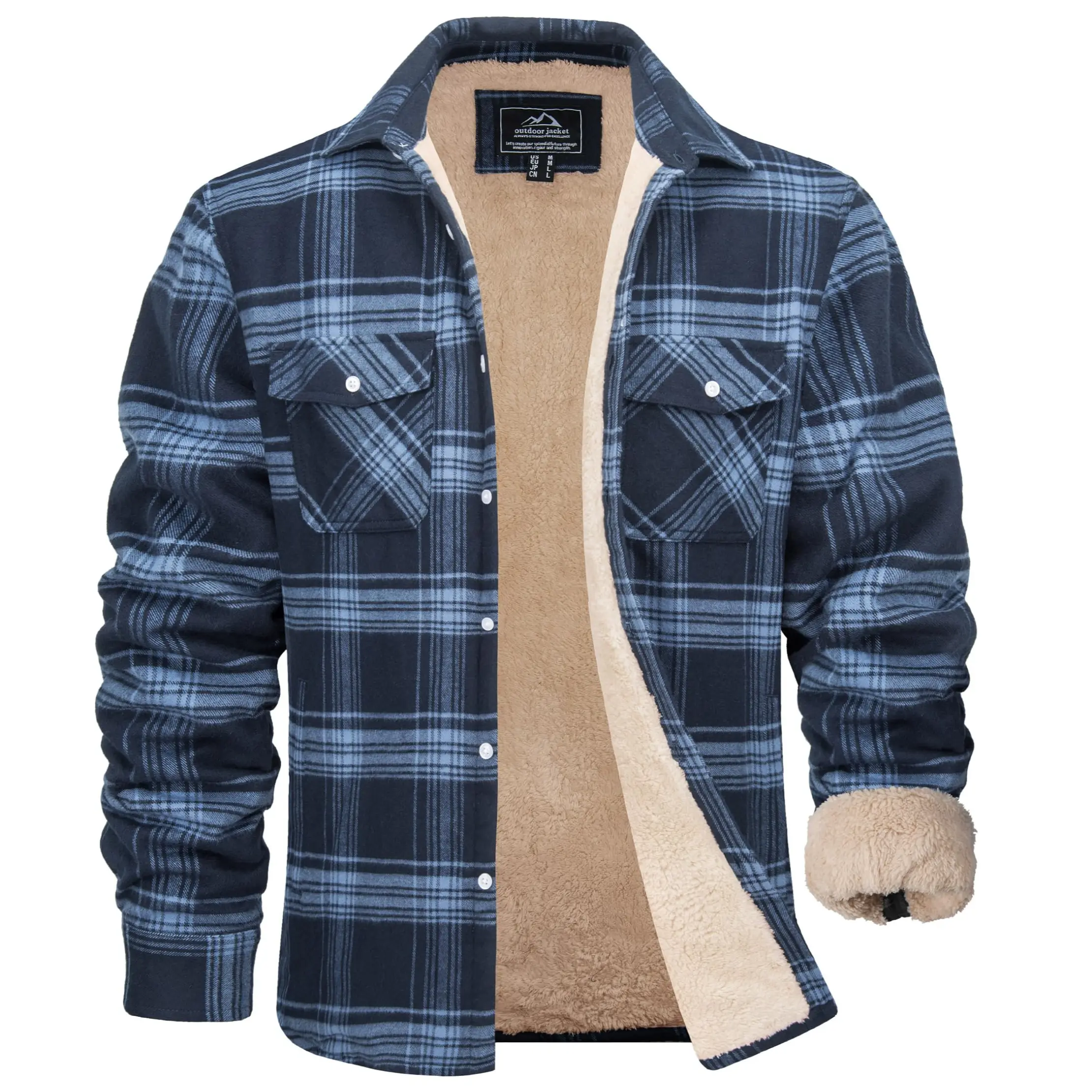 MAGCOMSEN Men's Flannel Shirt Fleece Lined Heavyweight Flannel Jacket Cotton Button Up Plaid Shirt Warm Winter Coat