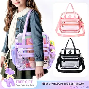 Clear See‑Through Backpack Waterproof Crossbody Shoulder Handbag Large Capacity Transparent School Bag Trendy Daily Accessory For Elementary Middle High School Students Casual Outdoor Use outdoorfun