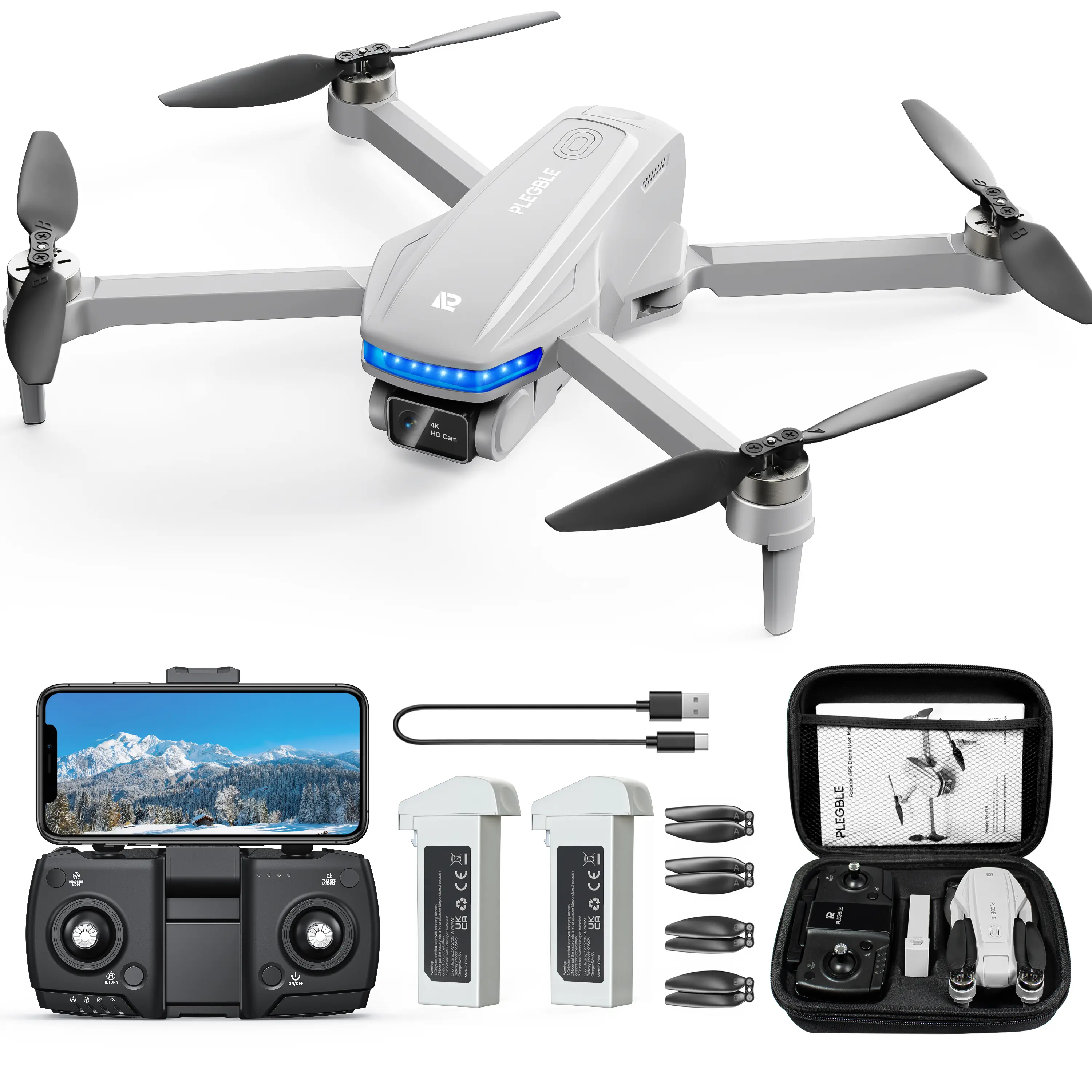 GPS Drones with Camera for Adults 4K, Brushless Motor FPV Drone with Auto Return, Follow Me,Tap Fly & Circle Fly, Under 249g, 46 Mins Flight, Foldable Drone for Adults Beginners