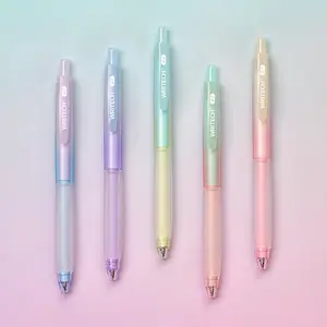 WRITECH Retractable Gel Ink Pens: Quick-Dry No Bleed Black 0.7mm Medium Point, Aesthetic Gradient Barrel, Soft Grip, 5ct with 5 Refills