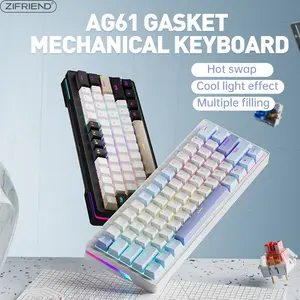 ZIFRIEND AG61 60% Layout Gasket Structure Mechanical Keyboard ABS Keycaps RGB& Side Streamer 3-pin hot-swap Yellow/Mute Switch Type-c Keyboard Gaming Mini Keyboard N-key Rollover Wired Tiktokshopblackfridday, Christmas Gift