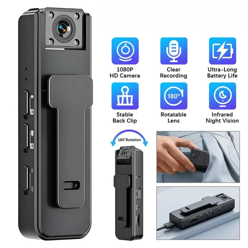 Wireless Vlog Body Camera, 1080P Camcorder, Wearable Body Cam with Night-Vision & 180 °   Rotation Lens, Portable Sport DV Camcorder for Outdoor Sport Skiing Cycling Hiking