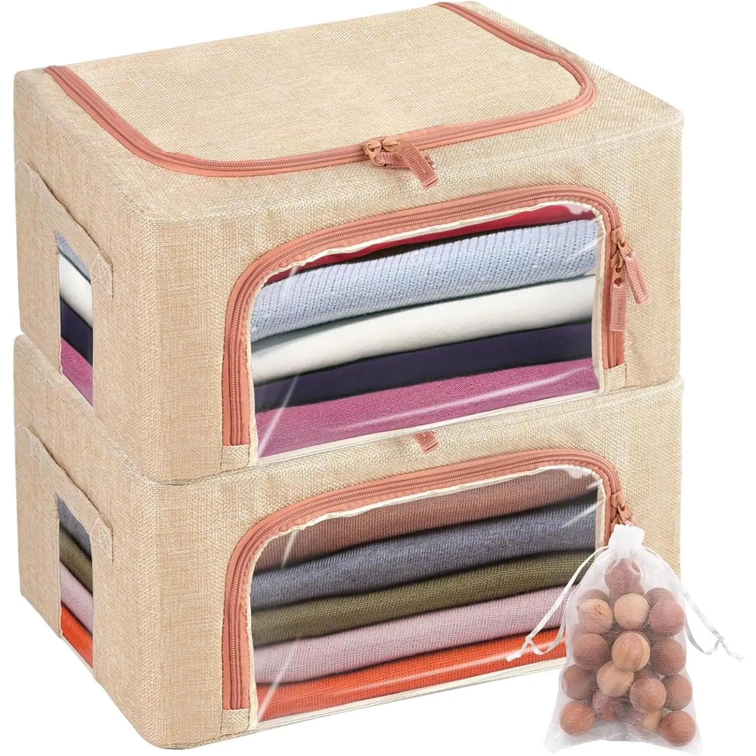 2 Pack 24L Cashmere Sweater Storage Bag with  Cedar Ball,Breathable & Washable Cotton Bag,Cashmere Protection Pouch  Cotton Sweater Storage Bag for Woolen Cashmere Sweaters,Merino