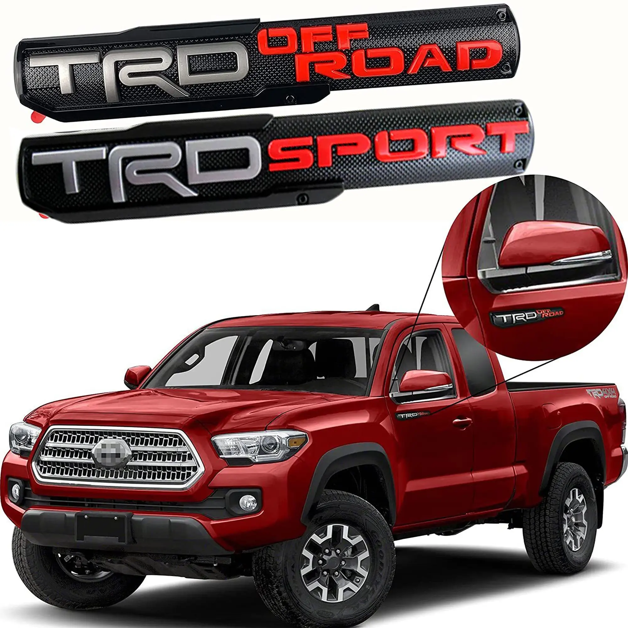 2pcs Black TRD Off-Road 3D ABS Emblem Badges - Self-Adhesive Car Door Nameplate Decals, Sport Pro Style Car Stickers for High-Performance Pickup Trucks, Auto Parts Exterior Accessories, Stickers For Car
