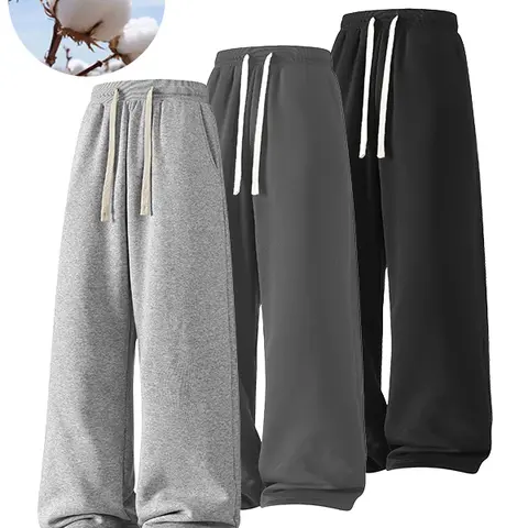 Men's Solid Thermal Lined Drawstring Waist Pants, Casual Comfy Loose Fitting Trousers for Fall & Winter, Men's Bottoms for Daily Wear, Relaxed Fit
