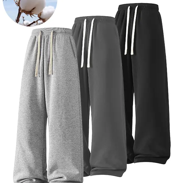 Men's Solid Thermal Lined Drawstring Waist Pants, Casual Comfy Loose Fitting Trousers for Fall & Winter, Men's Bottoms for Daily Wear, Relaxed Fit