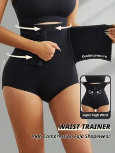 Women's Solid Color Tight High Waisted Adjustable Front Buckle Bottoms, Casual, Tummy Control Butt Lifting Shorts, Compression Comfortable Durable Panty, High Stretch Girdle, Shapewear, Waist Trainer Cincher, Suitable for Everyday Wear & Special Occasions