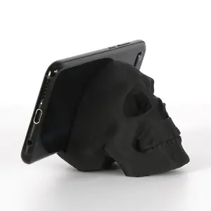 1pc Skull Head Phone Stand, Black Plastic Mobile Holder for Hands-free Video Watching, Perfect for Bedside, Living Room, Office Desk, Halloween, Universal Smartphone Holder, Stable Phone Rack, Phone Holder Design, Cell Phone Holder