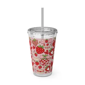 Sunsplash Strawberry Tumbler with Straw - Cute Drinkware for Summer, Perfect Gift for Moms, Girlfriends, Birthdays, picnics, and Summer
