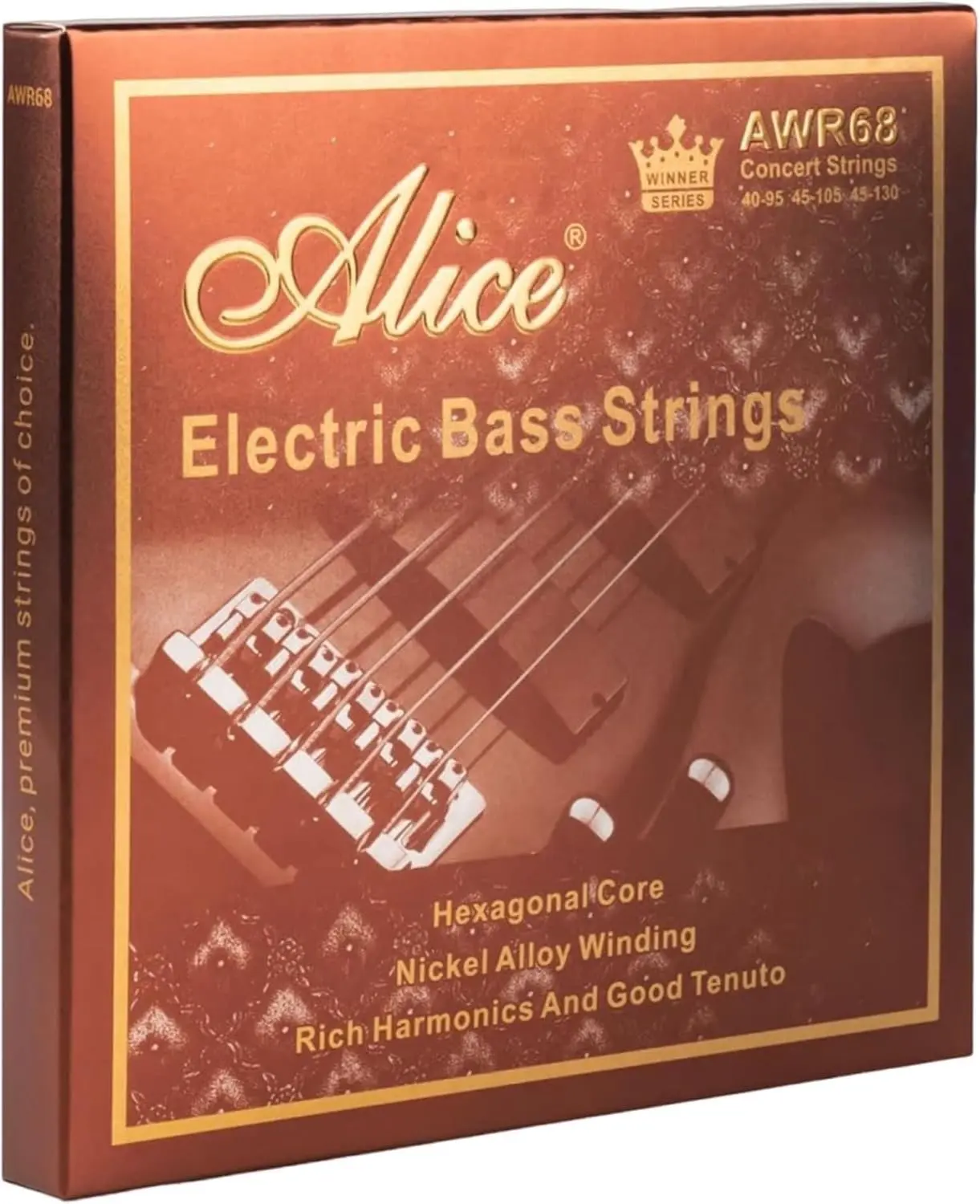 Alice Bass Guitar String 4 Strings Set, Hexagonal Core with Nickel Alloy Winding, 4-String Bass Guitars, 40-95 Light Gauge