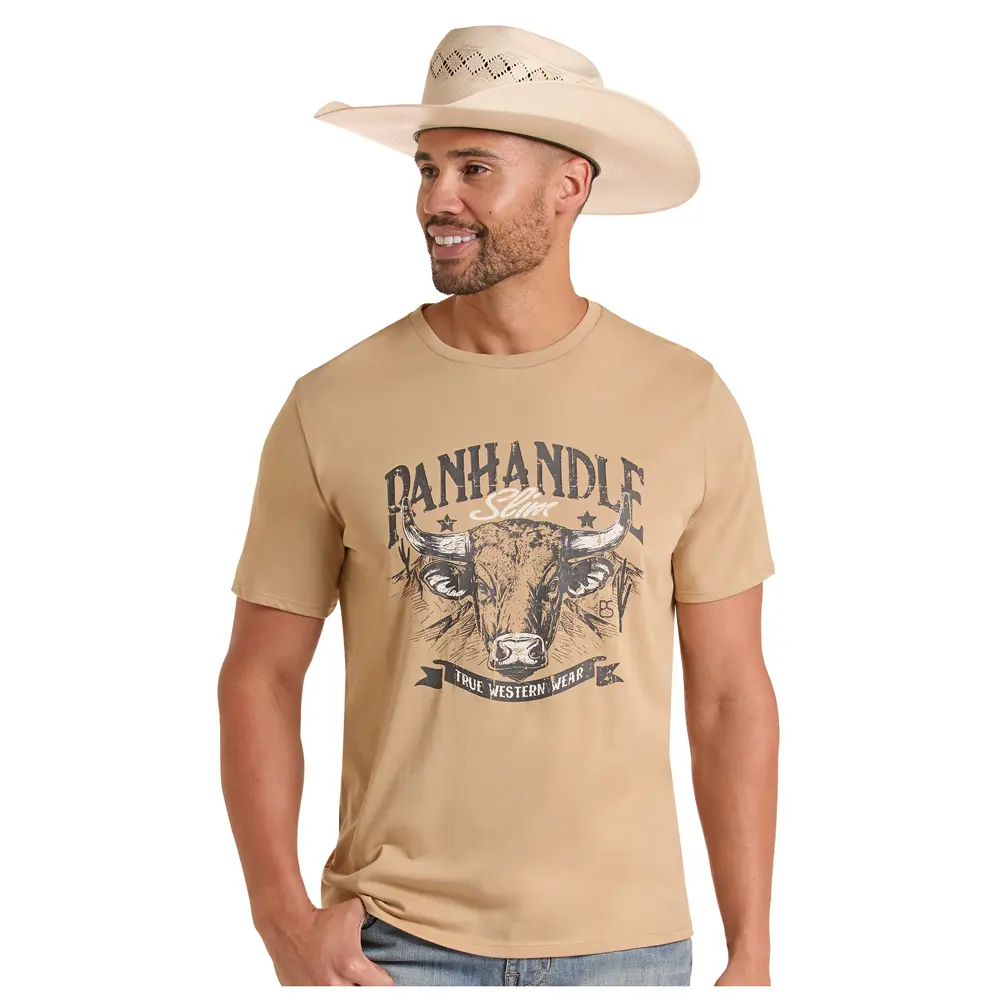 PU21T09019 Panhandle Slim Men's Short Sleeve Logo Graphic Tee - Taupe