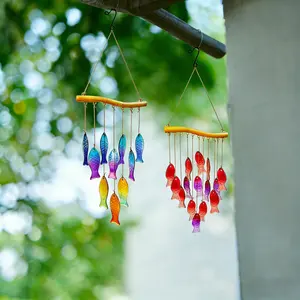 1pcs beautiful glass wind chime featuring a red gradient and blue＋yellow fish, perfect for decorating your courtyard home, suitable for both outdoor and indoor garden terraces，glass windchime
