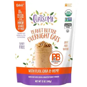 Oatsome PBfit Overnight Oats - Peanut Butter Flavor with Chia Seeds, Flax Seeds and Hemp Seeds - Gluten Free Oatmeal with 11g of Protein - 12 oz