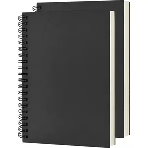 Blank Spiral Notebook, 2-Pack, Soft Cover, Sketch book, 100 Pages / 50 Sheets, 7.5 inch x 5.1 inch, 100GSM, (Black)