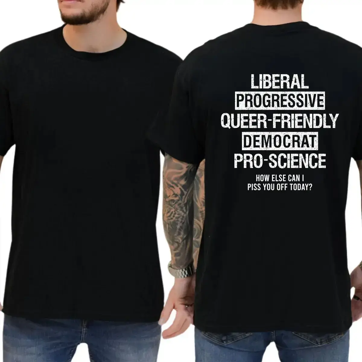 Men's Liberal-Progressive Queer-Friendly Democrat Pro-Science T-Shirt - Classic Tops, Fashion Apparel, Relaxed Fit, Comfy Cotton Fabric, Casual Left-Wing Tee, lsj08