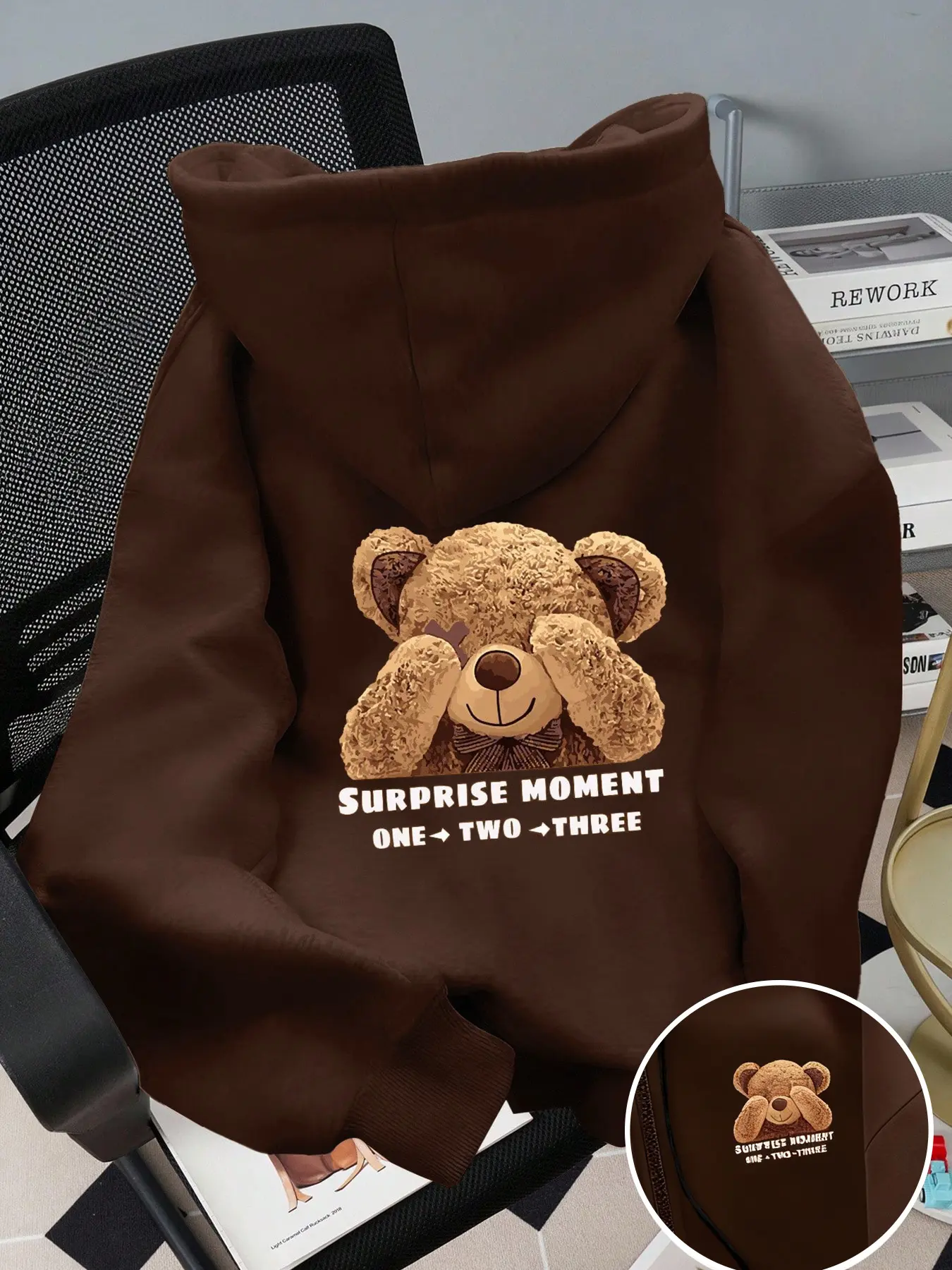 Women's Coffee Color Casual Panda Print Hoodie, Fashion Streetwear, Vintage Youth Design, Perfect for School, Holidays, Fall & Winter