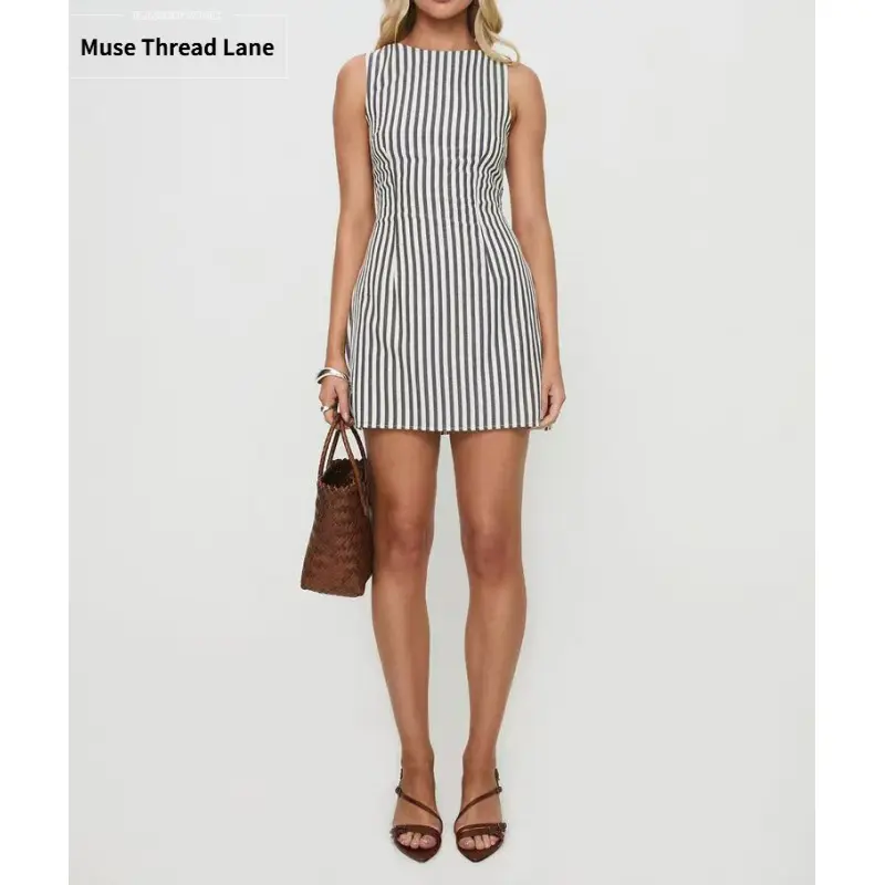 Casual Striped Dress for Women, Sleeveless Round Neck Summer Sundress for Lady with a Slimming Stripe Fit
