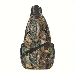 A Versatile Crossbody Chest Bag Designed for Hiking, Featuring a Camouflage Pattern with Leaves  Deer. This Folding Backpack Offers Ample Storage  Is Stylishly Durable, Making It Suitable for Shopping, Work, Travel, Beach Outings and