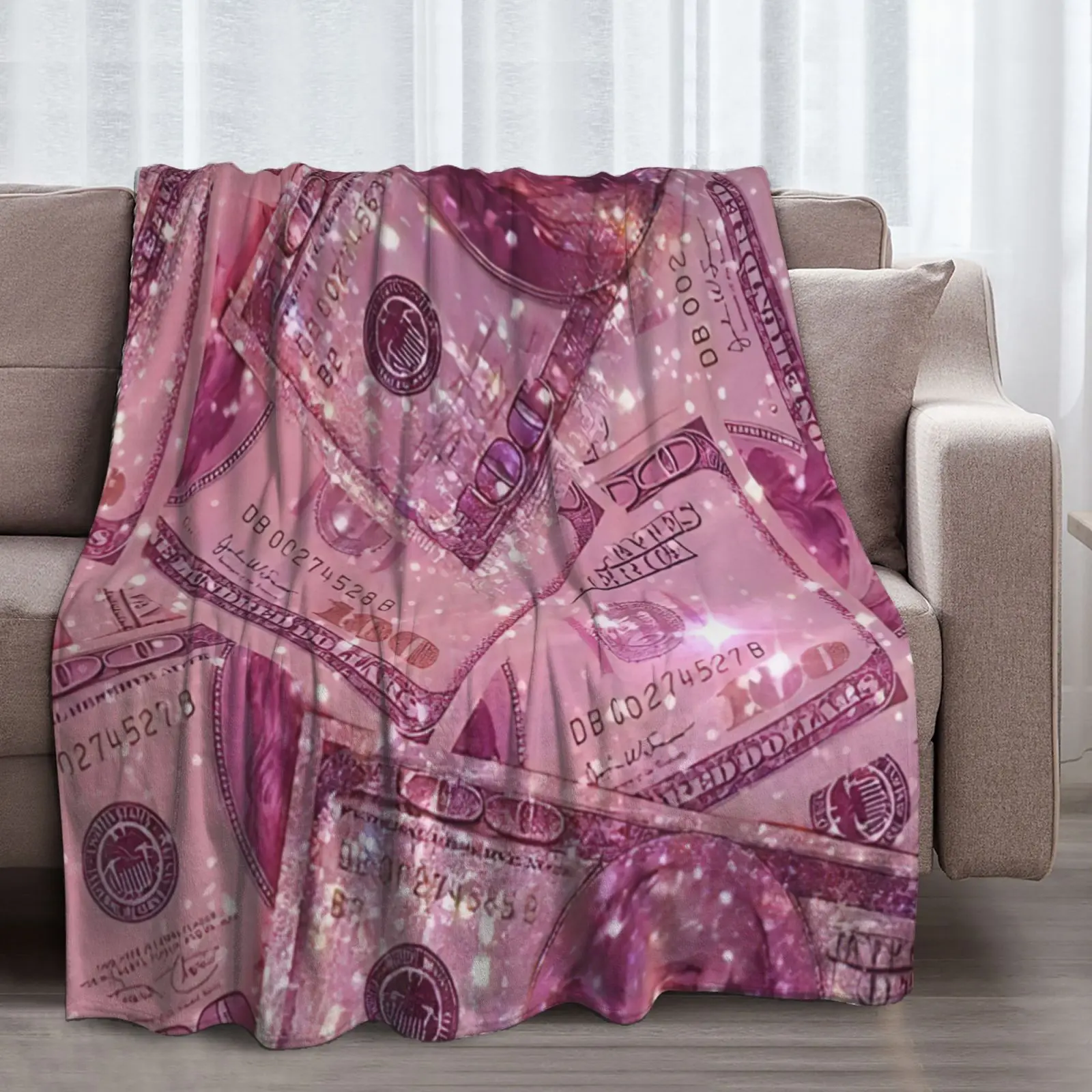 Lightweight Pink Money-Print Tapestry Blanket - Aesthetic Decor, Room Accessories, Gift for Living Rooms & College Dormitories (80"x60")