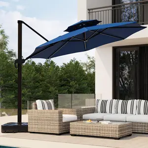 10x10 FT Round Cantilever Outdoor Umbrella with 360° Rotation, Adjustable Height & Durable Aluminum Frame for Patio, Garden & Poolside (Base Not Included)
