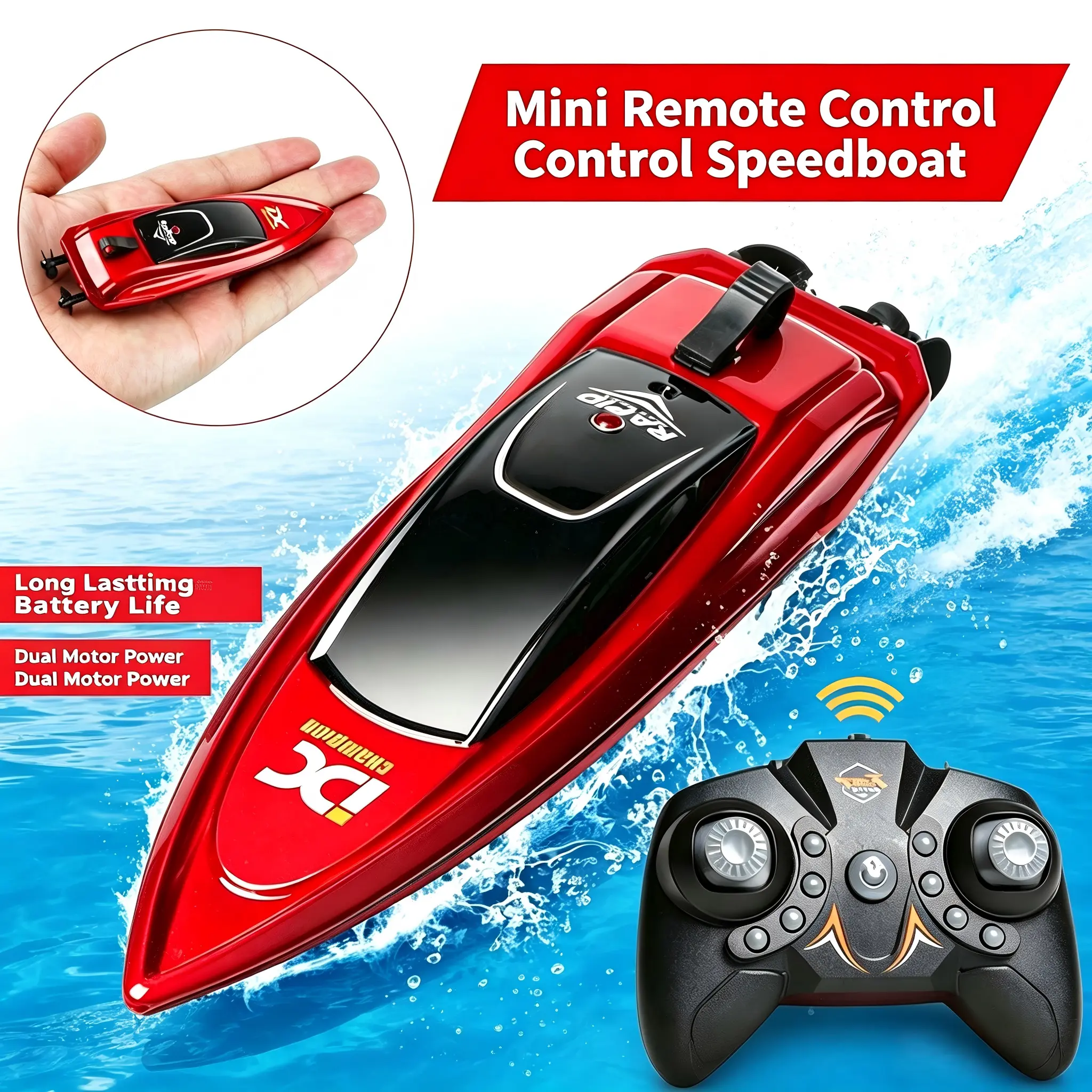 Mini Remote Control Boat RC Boat 2.4G 360 Degree Rotation with Built-in Rechargeable Battery, Pool Toy Suitable for Children Aged 8 and Above, Remote Control Boat Birthday Gift